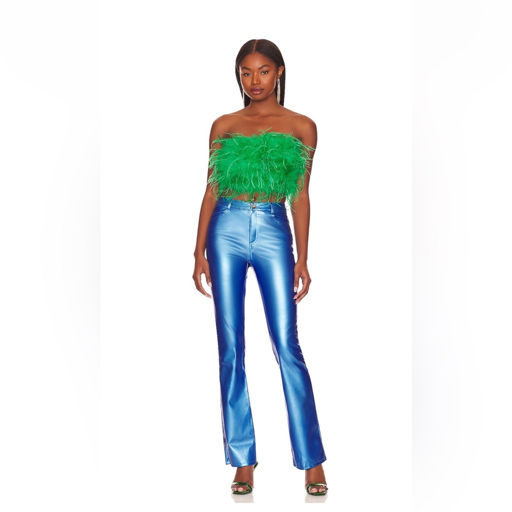 Superdown Shalisa Mid Rise Faux Leather Pant in Metallic Aqua